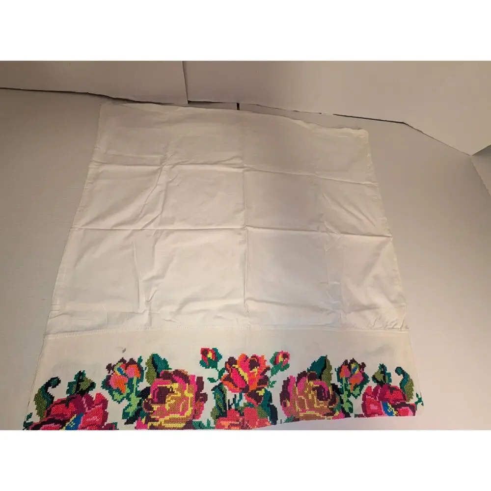 Beautiful Vintage Handmade Ukrainian Rushnyk Cross Stitched Floral Pillow Duvet